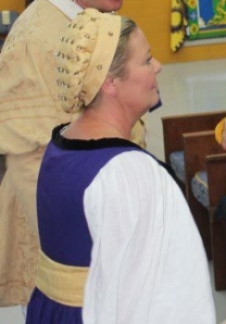 Side view of Helena Eskilsson's headwear, made from Ceara's Rowan Festival 2012 class.