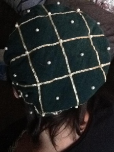 Back view of headwear made by Lady Alys Dietsch from Ceara's Okewaite class.