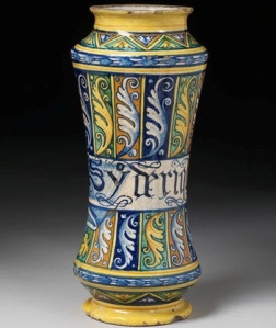 ‘Drug Jars’ from Faenza (Italy), circa 1550. Victoria and Albert Museum, 2013 (museum number 107&A-1901).