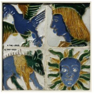 Spanish tiles, c1500-1550. “Tin-glazed earthenware with impressed designs, painted and glazed” Victoria and Albert Museum, 2013 (museum number C.699-1923).