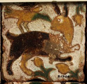 Toledo tile (Spanish), c1475-1500. “Tin-glazed earthenware”. Victoria and Albert Museum, 2013 (museum number 2-1908). 