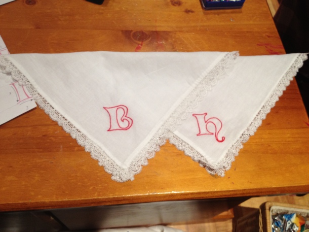 The two handkerchiefs for King Henri and Queen Beatrice.