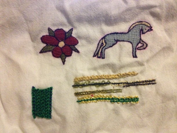 Klosterstich, Bayeaux Stitch, Detached Needlelace and Pekinese Stitch sampler.