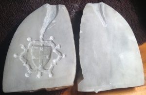 Two pieces of the first incarnation of the mould (before it was changed to try and allow the metal to pour throw better).