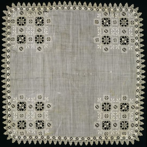 Victoria and Albert Museum (accessed 2013). Italian handkerchief, c1600, ‘linen with cutwork, needle lace and embroidery’, museum number 288-1906.