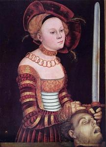 'Judith with the Head of Holofernes' by Lucas Cranach the Elder, c1530. Image source: Sophie's Stitches, accessed January 2014.