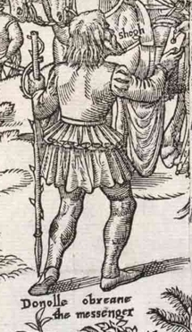 Figure 2: Detail from Plate 7 of John Derrick’s The Image of Irelande (1581), depicting the Irish messenger Donolle Obreane. Image sourced from Wikipedia.
