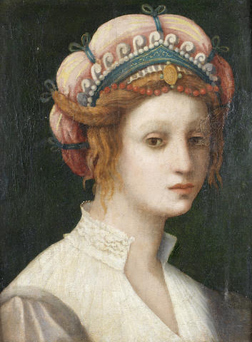 Attributed to Domenico Puligo (Florence 1492-1527) Portrait of a lady, bust-length, in classical costume. Source: http://www.bonhams.com/auctions/20016/lot/51/