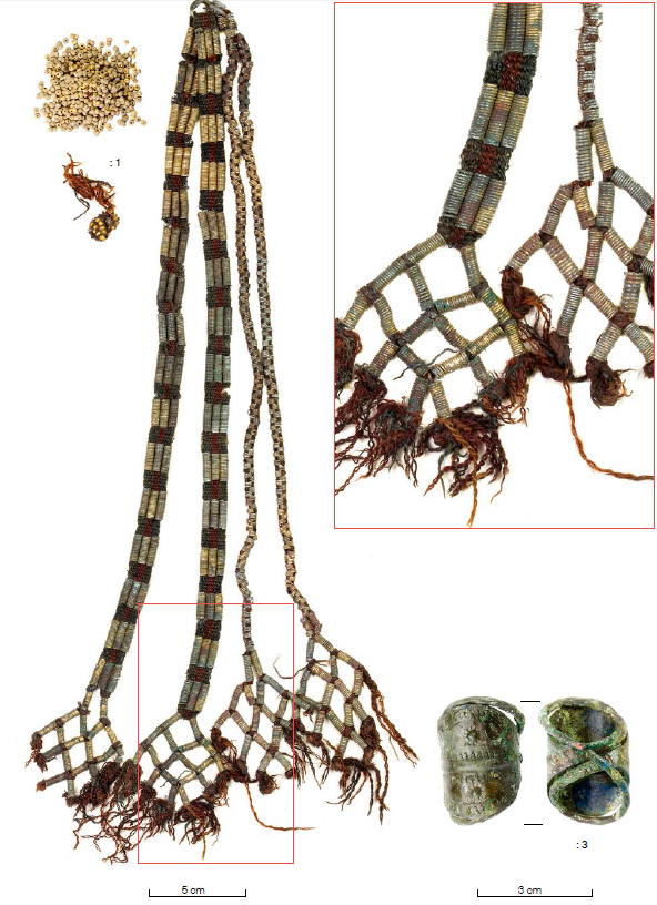 Figure 3: Bronze spirals woven into wool. Estonian headdress, as depicted on page 256 of Valk et. al 2014.