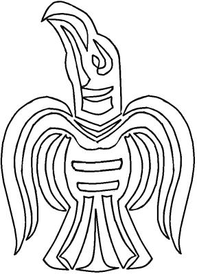 Figure 3: Outline of a displayed Raven, sketched by Ceara Shionnach (2016) from the 10th century coin of King Anlaf Guthfrithsson.